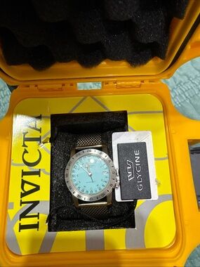 Glycine Stainless Watch with Aqua/Turquoise Dial
